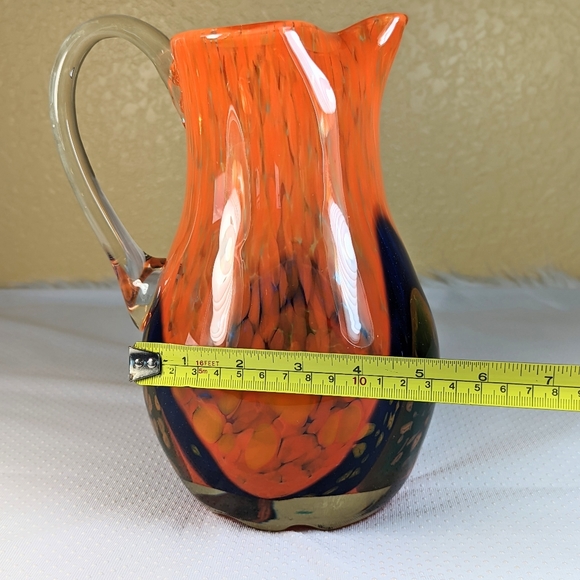 Hand Blown Splatter Art Glass Pitcher Large 10 in - Picture 10 of 12